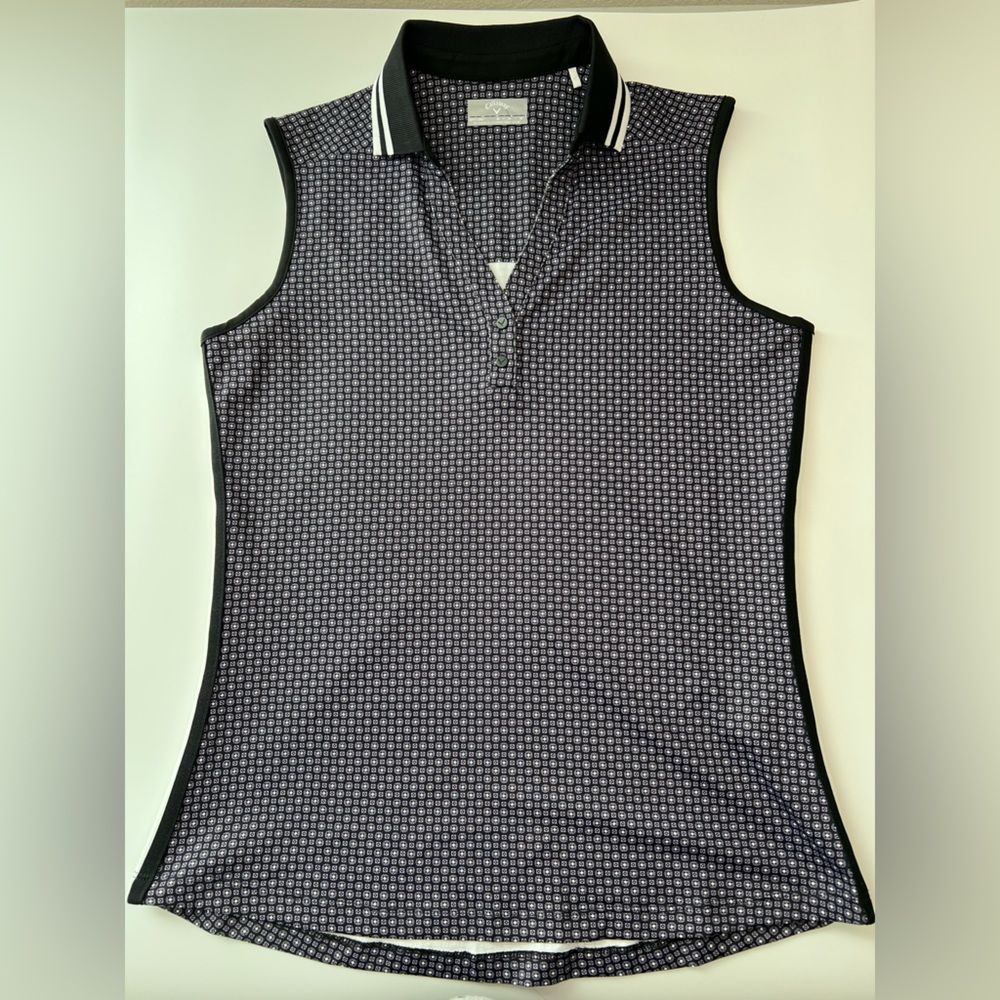 Women’s Callaway Golf Opti Dri Sleeveless Black/Purple Print Golf Polo Size M